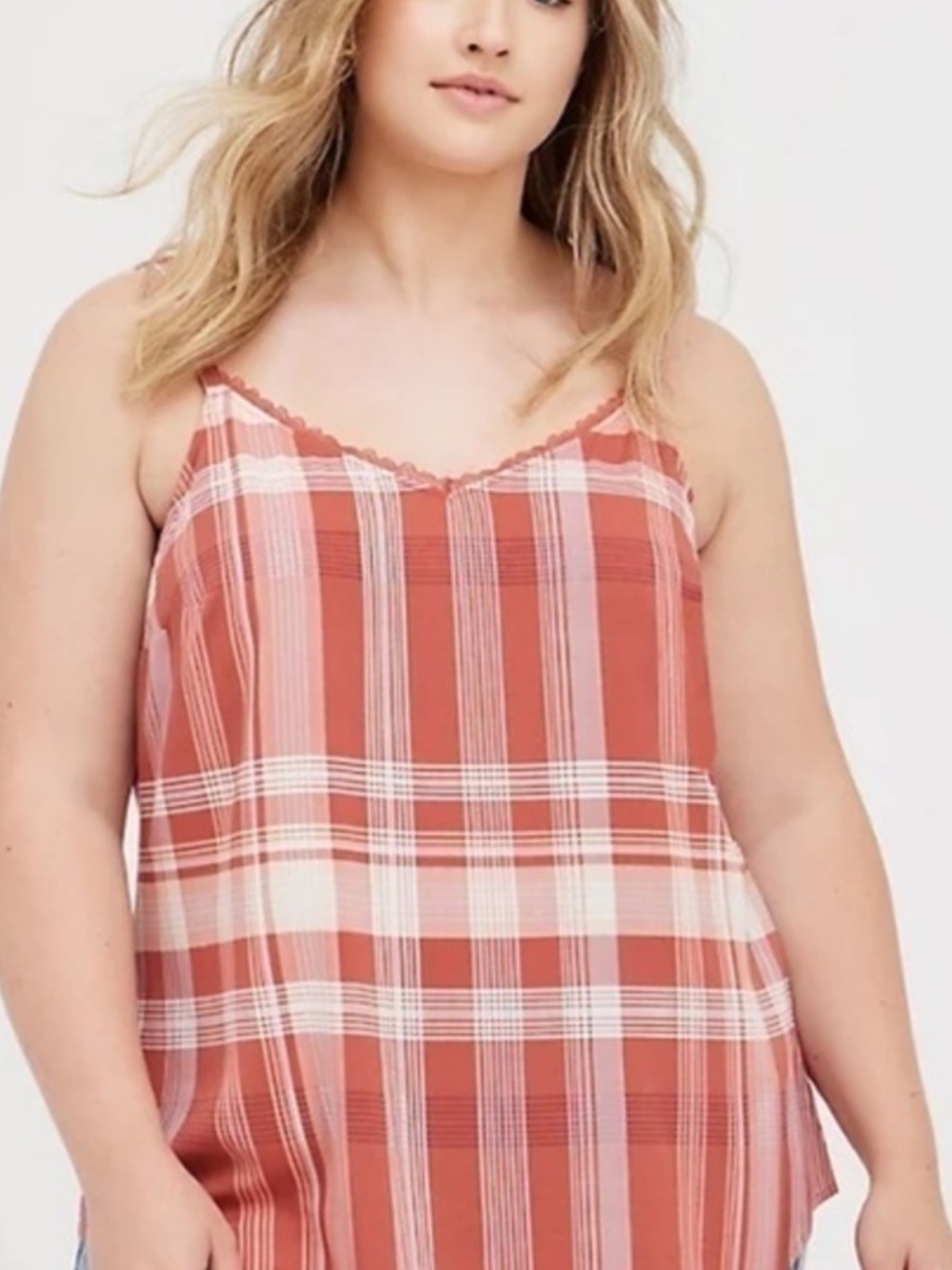 Torrid Plaid Challis Lace Trim Cami NWT